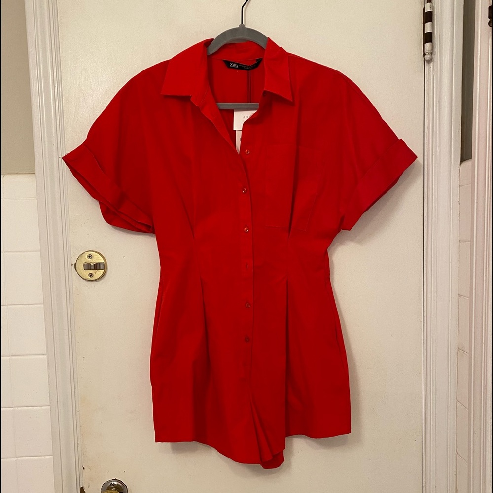 Zara poplin romper in Poppy red size AXS